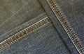 Detailed abstract texture of dark blue denim cloth. Background image of old used denim trousers fabric Royalty Free Stock Photo