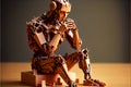 Detailed abstract thinking robot made out of wood Ai