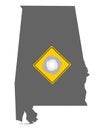 Map of Alabama and traffic sign hurricane warning Royalty Free Stock Photo