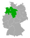 Map of Lower Saxony in Germany