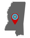 Map of Mississippi and pin with hurricane warning Royalty Free Stock Photo