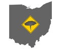 Map of Ohio and traffic sign tornado warning