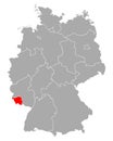 Map of Saarland in Germany