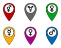 Pins with gender symbols on white background Royalty Free Stock Photo