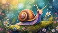 Detailed acrylic painting of funny cartoon snail. Cute creature Royalty Free Stock Photo