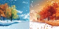 Detailed AI-Generated Comparison of Summer and Winter Seasons, Emphasizing Climate Changes and Aging Effects Over Time Royalty Free Stock Photo