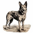 Detailed Airbrush Art Of German Shepherd In Dark White And Gray