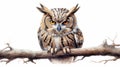 Detailed Airbrush Art: Stunning Owl Illustration On Branch Royalty Free Stock Photo
