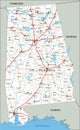 Detailed Alabama road map with labeling.