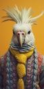 Detailed Analog Portrait Of A Cockatiel In Knitwear