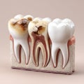 Detailed anatomical model of damaged teeth showcasing decay and healthy structure in a scientific context Royalty Free Stock Photo