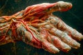 Detailed Anatomical Model of Human Hand with Visible Muscles and Blood Vessels