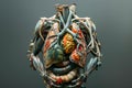 Detailed Anatomical Model of Human Internal Organs and Circulatory System on Grey Background