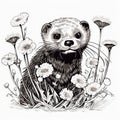 Detailed Animal Drawing: Ferret On Daisies