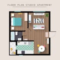 Detailed apartment furniture overhead top view. Studio Apartment Royalty Free Stock Photo