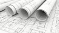 Detailed architectural blueprint roll featuring precise technical project drawing Royalty Free Stock Photo