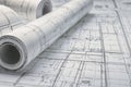 Detailed architectural blueprint small roll featuring precise technical project drawing Royalty Free Stock Photo