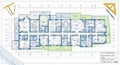 Detailed architectural floor plan blueprint design for apartment building layout Royalty Free Stock Photo