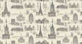 Detailed Architectural Pattern Featuring Famous Landmarks and Structures Royalty Free Stock Photo