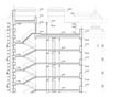 Detailed architectural plan of multistory building. Cross-section view. Vector blueprint.