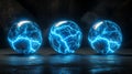 A detailed array of 3D models displaying an electric ball, circular lightning, and blue thunderbolt rings of different