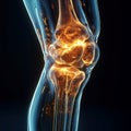 A detailed, artistic depiction of a human knee joint using a blend of medical illustration and MRI scan elements The Royalty Free Stock Photo