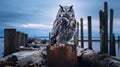 Detailed Atmospheric Portrait: Owl On Old Pier