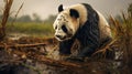 Detailed Atmospheric Portrait Of A Panda Bear In Rural China