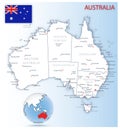 Detailed Australia administrative map with country flag and location on a blue globe Royalty Free Stock Photo