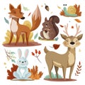 detailed autumn animals collection vector illustration