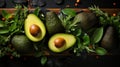 Detailed Avocado And Herb Composition On Dark Background