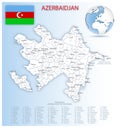 Detailed Azerbaijan administrative map with country flag and location on a blue globe