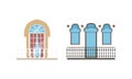 Detailed Balcony Windows Colllection, Classic House Facade Design Elements Vector Illustration