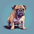 Detailed 8bit Bulldog Illustration On Blue Background