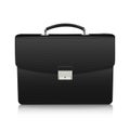 Detailed black briefcase with leather texture on white background.