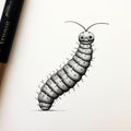 Detailed Black Ink Drawing Of A Caterpillar With Toy-like Proportions