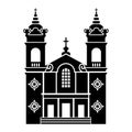 Detailed black silhouette of Catholic Church of Immaculate Heart Of Mary Oratory in San Jose California, USA on a white Royalty Free Stock Photo