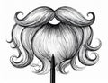 Detailed Black and White Beard and Moustache Illustration with Curly Ends on White Background Royalty Free Stock Photo