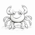 Detailed Black And White Crab Drawing For Kids