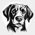 Detailed Black And White Dog Illustration With Strong Facial Expression