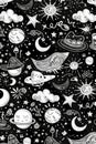 Detailed black and white drawing of planets and stars. Suitable for educational materials or science-related projects Royalty Free Stock Photo