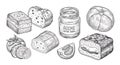 Detailed Black and White Food Illustrations Featuring Various Ingredients and Vector Elements Royalty Free Stock Photo