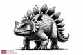 Stegosaurus Illustration: Black and White Vector Royalty Free Stock Photo