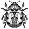 Detailed Black And White Mechanical Ladybug Illustration Royalty Free Stock Photo