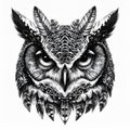 Detailed Black And White Owl Head Illustration Royalty Free Stock Photo