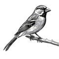 Detailed Black And White Sparrow Drawing - Hyper-realistic Digital Illustration