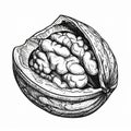 Detailed Black And White Walnut Illustration Royalty Free Stock Photo