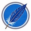 Detailed Blue Feather Quill Design in Circle Frame White Background Royalty Free Stock Photo