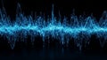 Detailed blue particle sound wave visualization with bright center on dark background Royalty Free Stock Photo