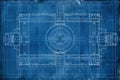 Detailed blueprint showing a machines components and specifications in clean lines and technical detail, Minimalist blueprint Royalty Free Stock Photo